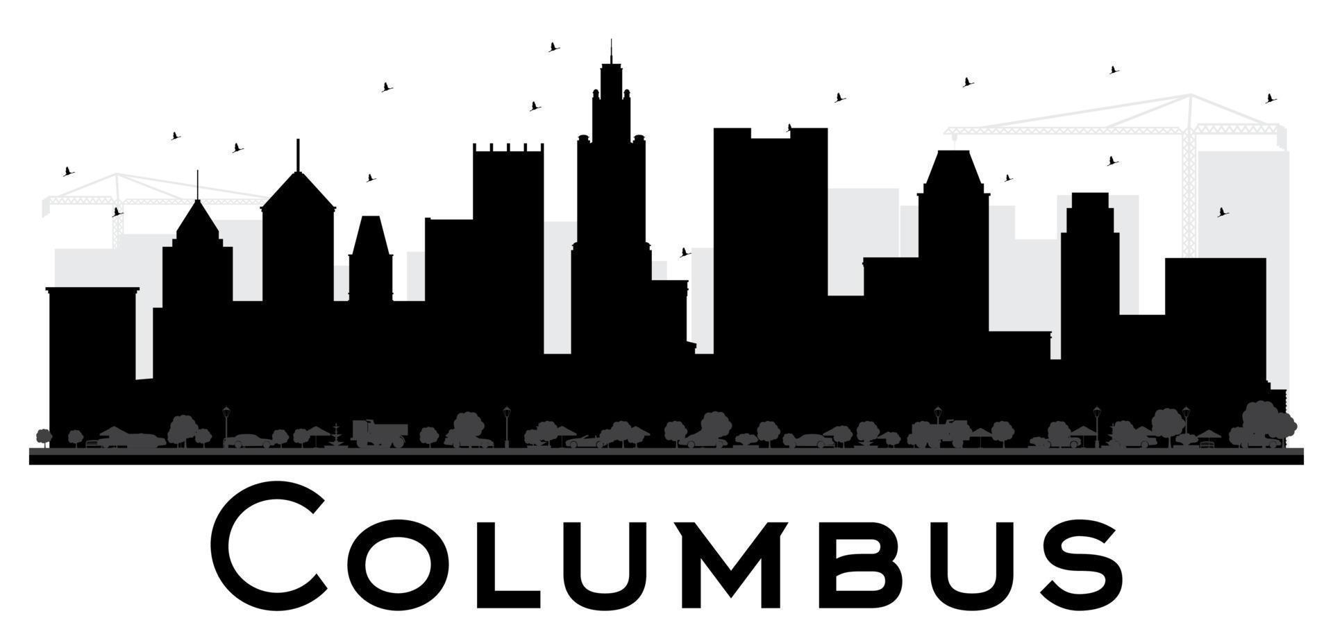 Columbus City skyline black and white silhouette. vector