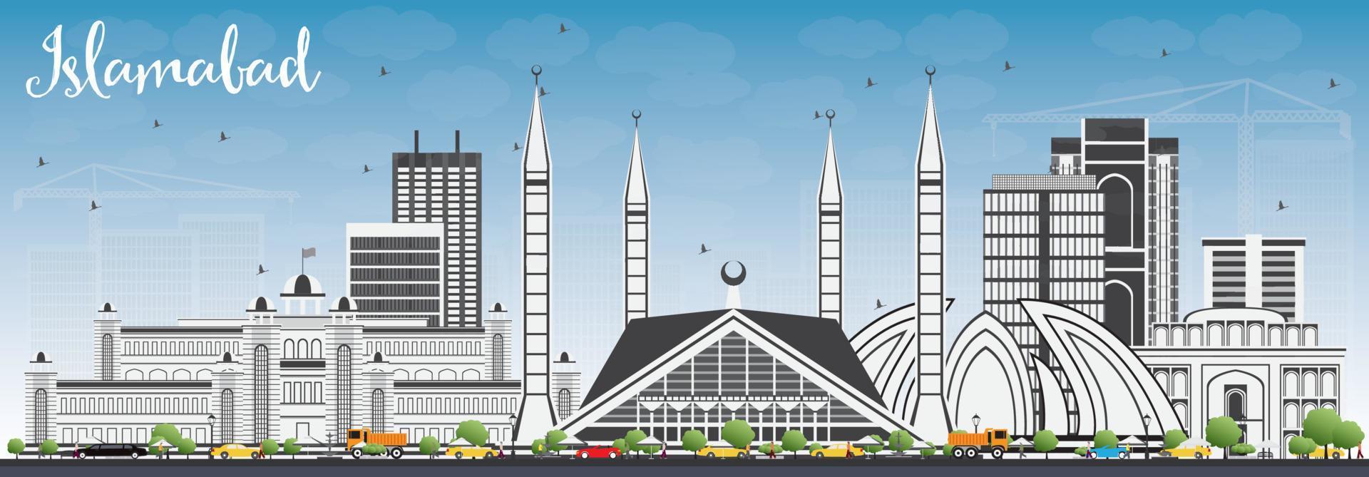 Islamabad Skyline with Gray Buildings and Blue Sky. vector