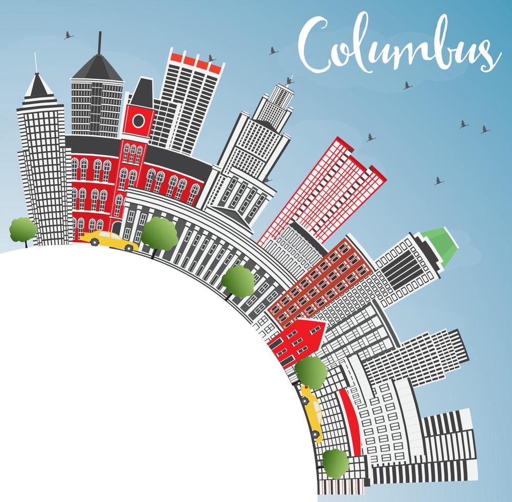 horizonte de columbus con edificios grises, cielo azul y espacio para copiar. vector