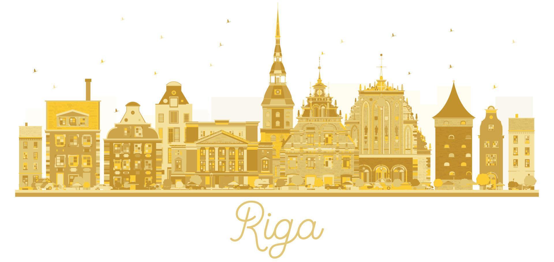 silueta dorada del horizonte de la ciudad de riga letonia. vector