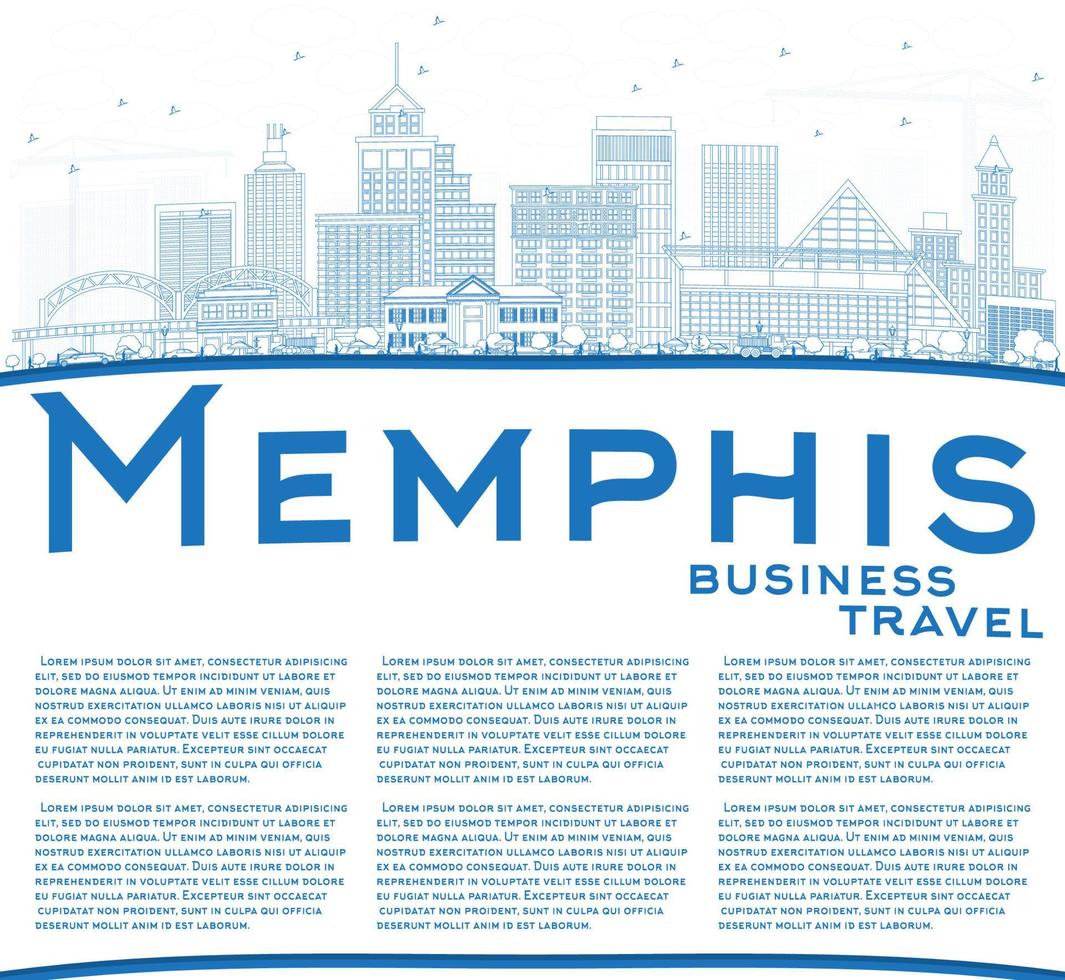 Outline Memphis Skyline with Blue Buildings and Copy Space. vector