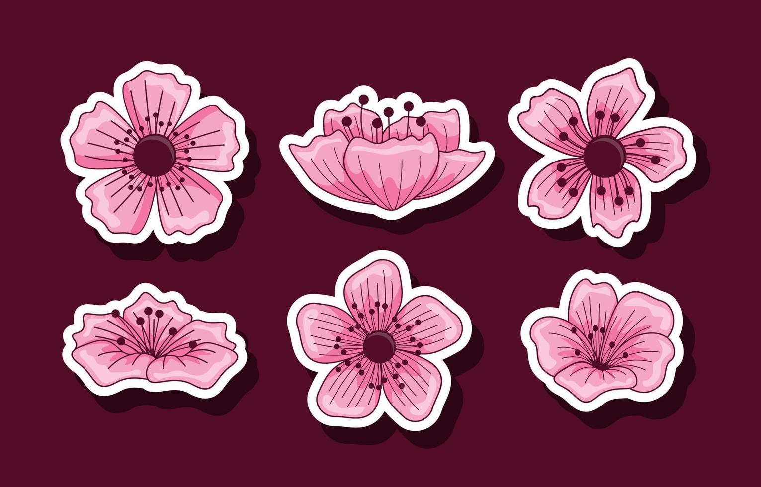 Peach Blossom Flowers Sticker Set vector