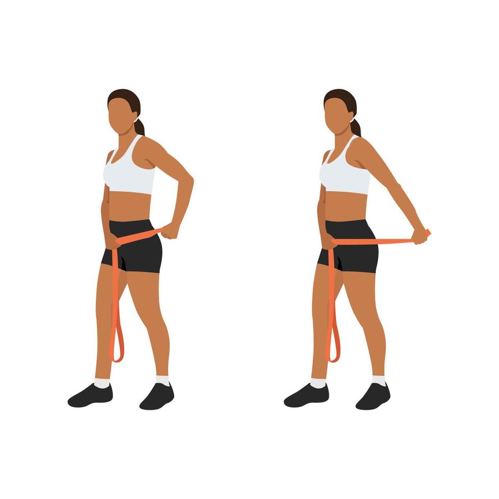 Woman doing Tricep pull with long resistance band exercise. Flat vector illustration isolated on white background