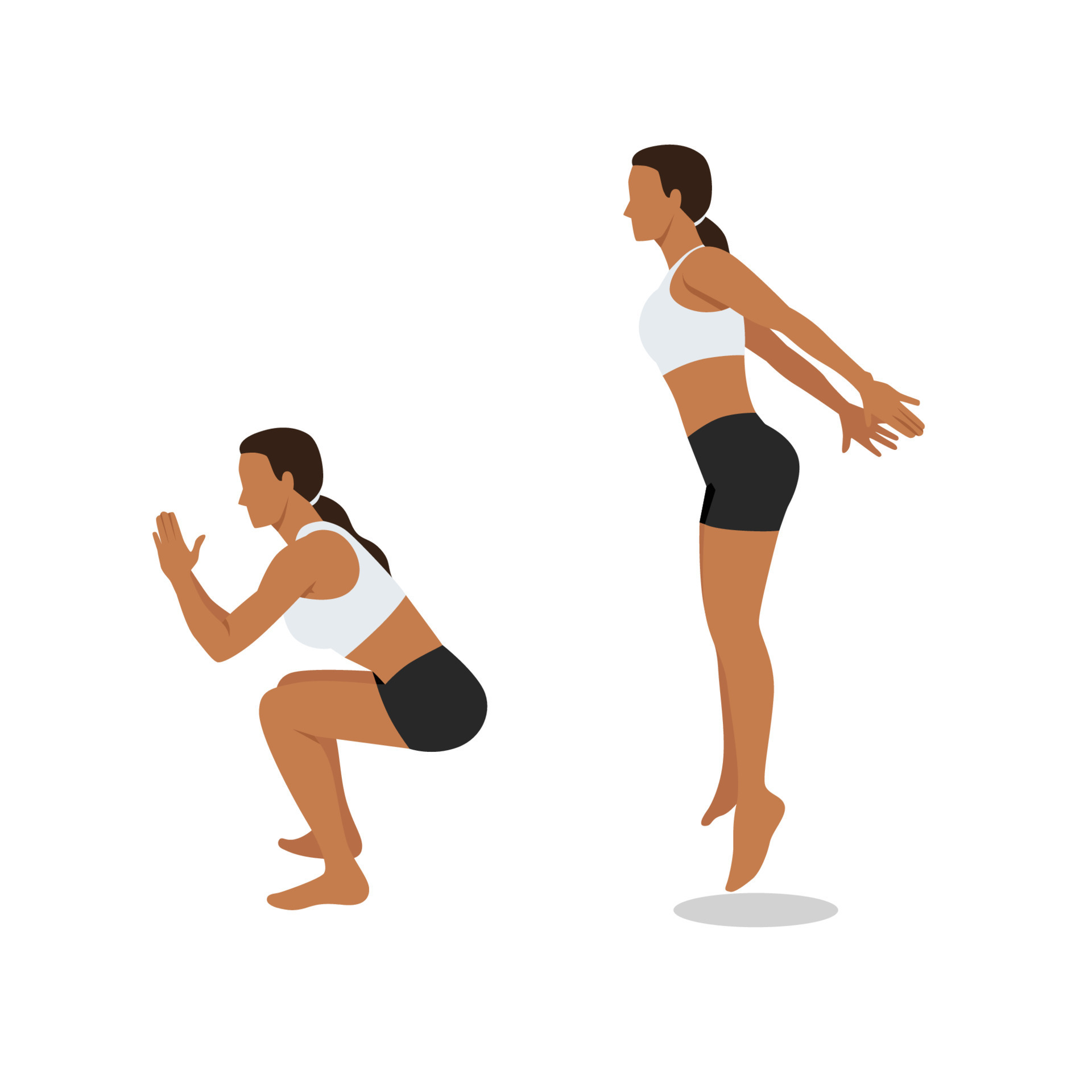Woman doing jump squat exercise. Flat vector illustration isolated on