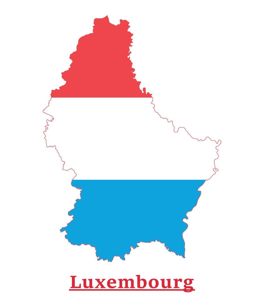 diseño del mapa de la bandera nacional de luxemburgo, ilustración de la bandera del país de luxemburgo dentro del mapa vector