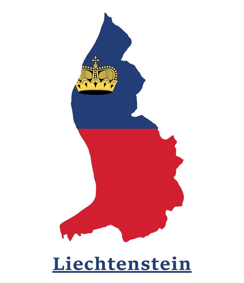 diseño del mapa de la bandera nacional de liechtenstein, ilustración de la bandera del país de liechtenstein dentro del mapa vector