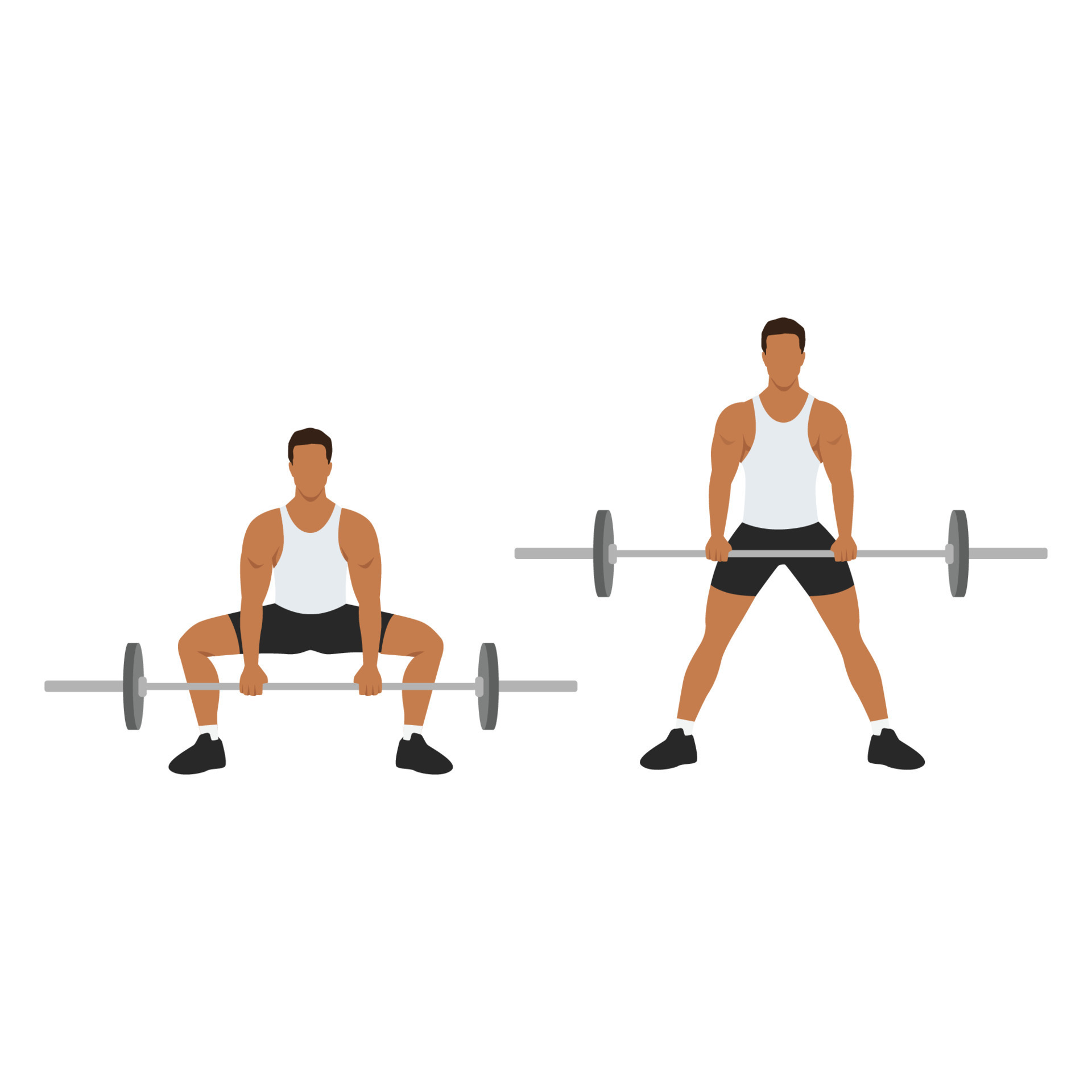 Man doing Sumo Barbell deadlifts exercise. Flat vector illustration  isolated on white background 15708596 Vector Art at Vecteezy