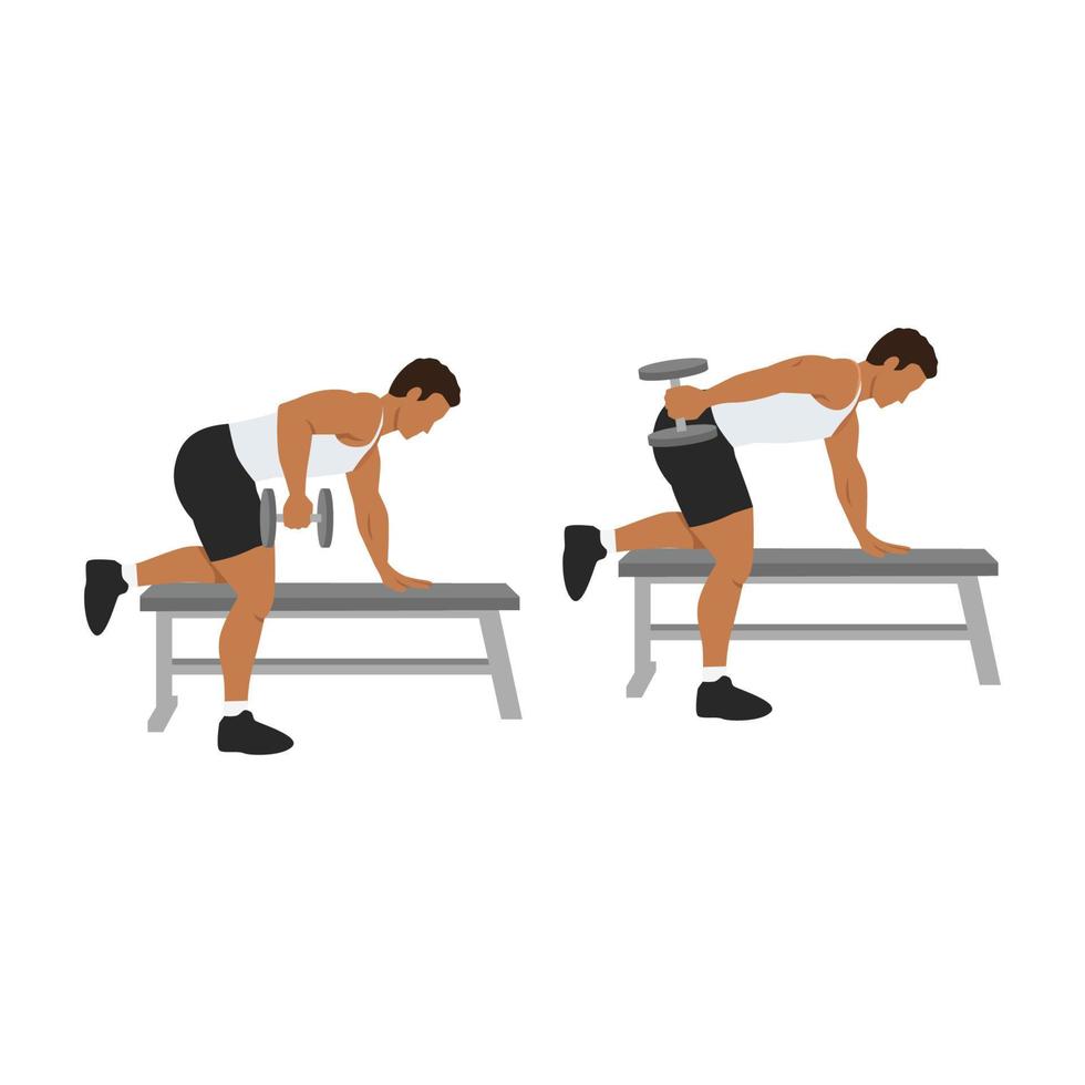 Man doing tricep kickbacks exercise. Flat vector illustration isolated on white background