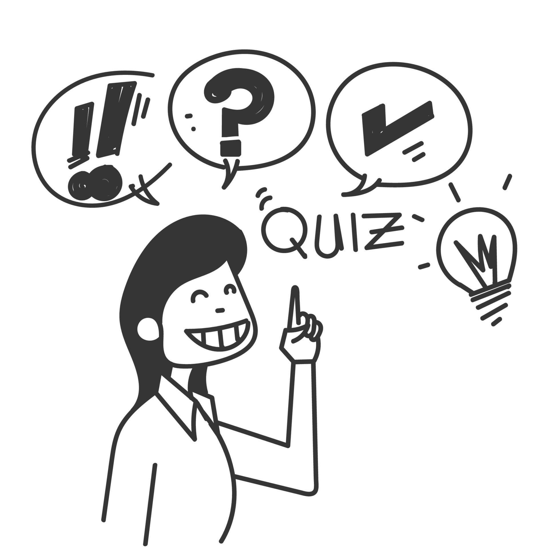 hand drawn doodle person showing Quiz logo in comic style illustration