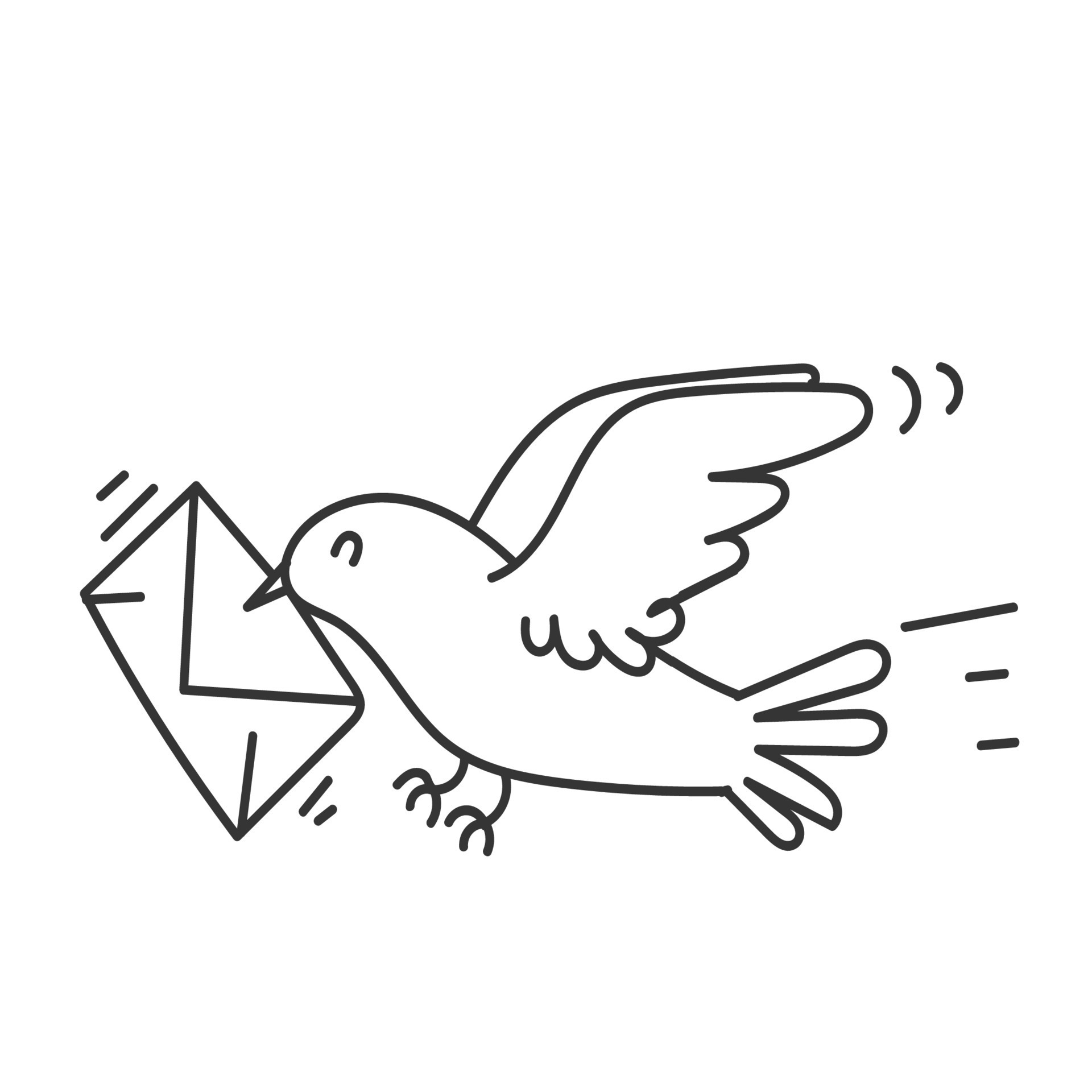 hand drawn doodle bird carrying an envelope illustration vector