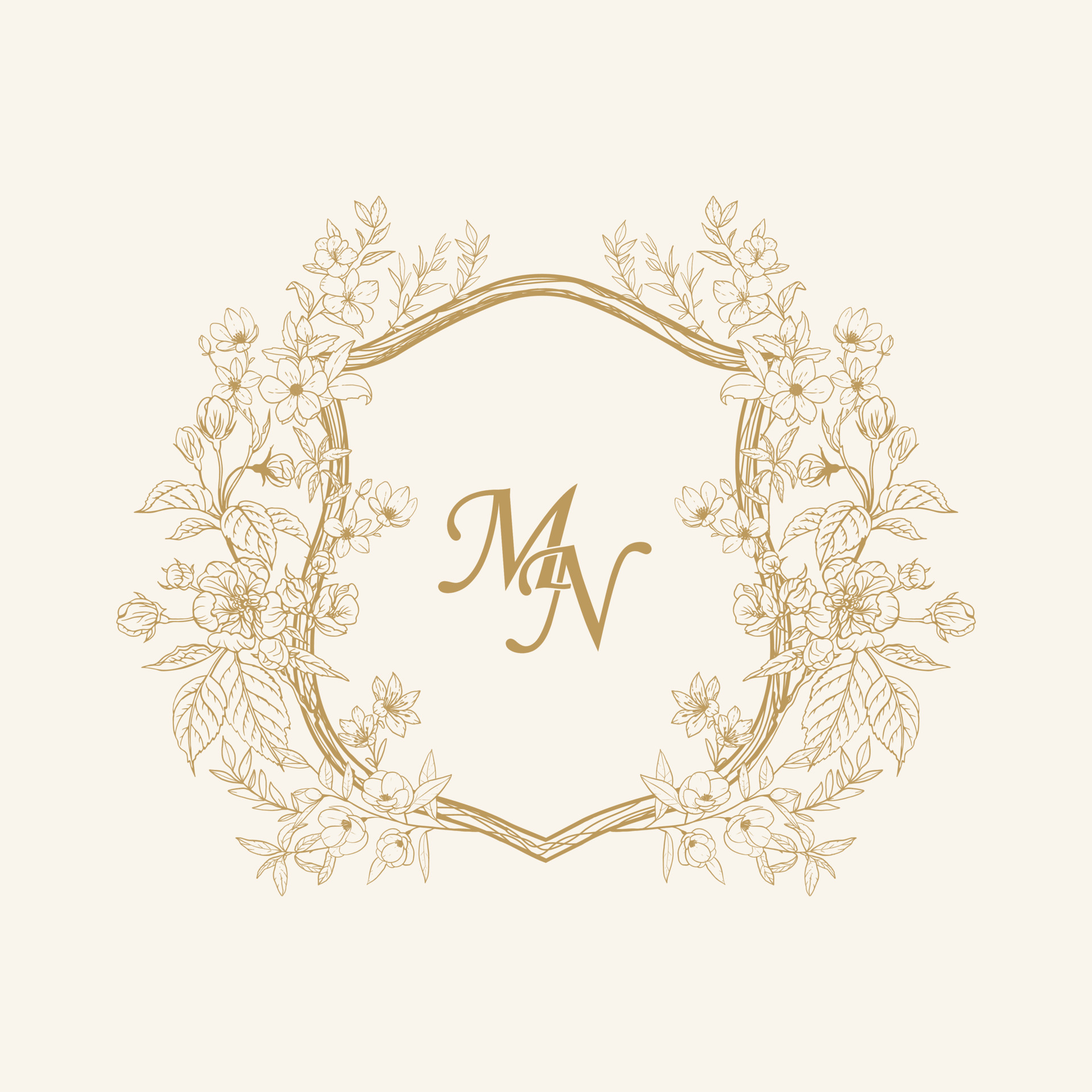 Wedding Logo Monogram, MN Initials – Elegant Quill