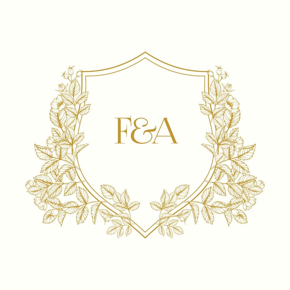 FA Initial Wedding Monogram Logo Crest, F and A Wedding Logo Design, Custom Wreath Wedding Monogram, Crest Initial Wedding Logo. vector