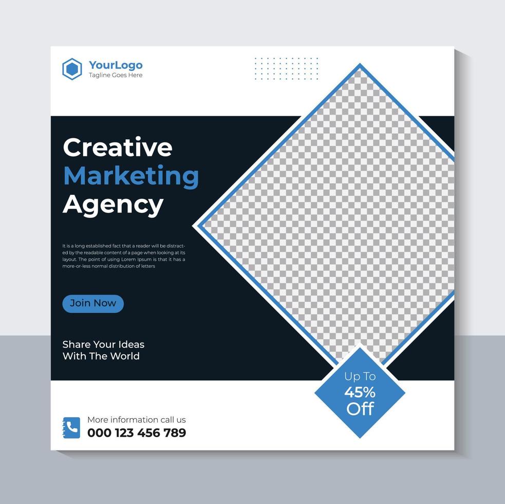 Creative Marketing Agency Banner Design, Modern Social Media Post Template, Web Banner, Banner Offer, Sale Banner, Flyer, Blue Color, Pro Vector