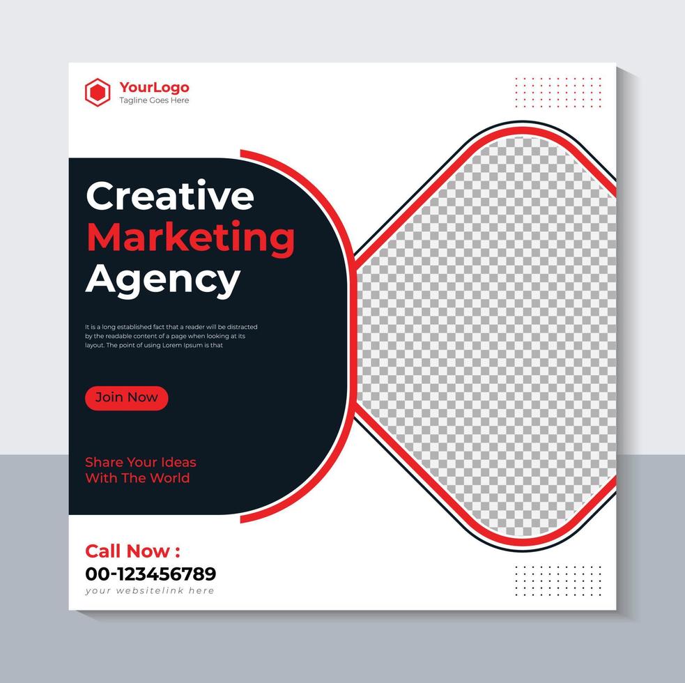 Modern Social Media Post Template, Creative Marketing Agency Banner Design, Web Banner, Red  Color, Pro Vector