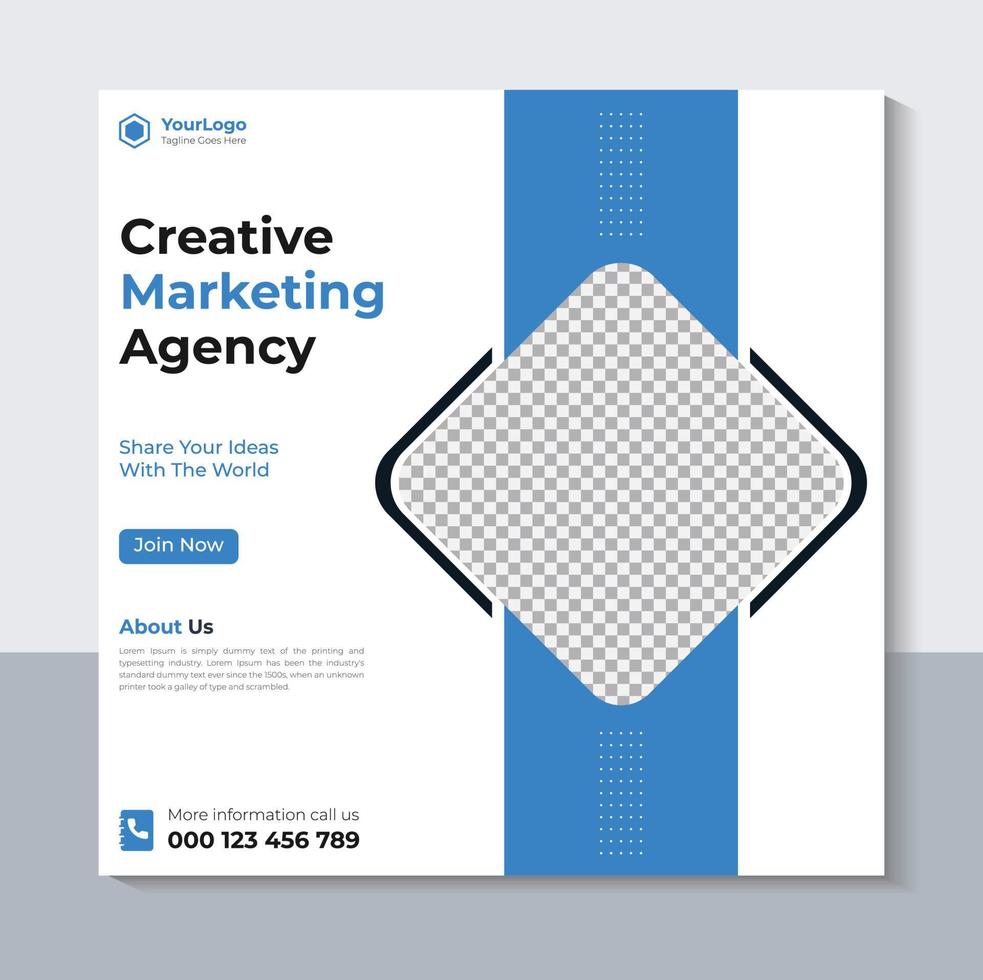 Modern Social Media Post Template, Creative Marketing Agency Banner Design, Web Banner, Blue Color, Pro Vector
