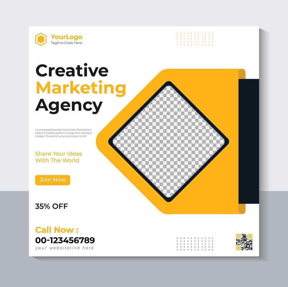 diseño de banner de agencia de marketing creativo, plantilla de publicación de medios sociales de negocios, banner web, color amarillo, vector profesional