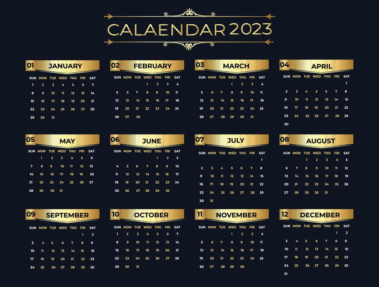calendario 2023 en elegante aspecto dorado vector