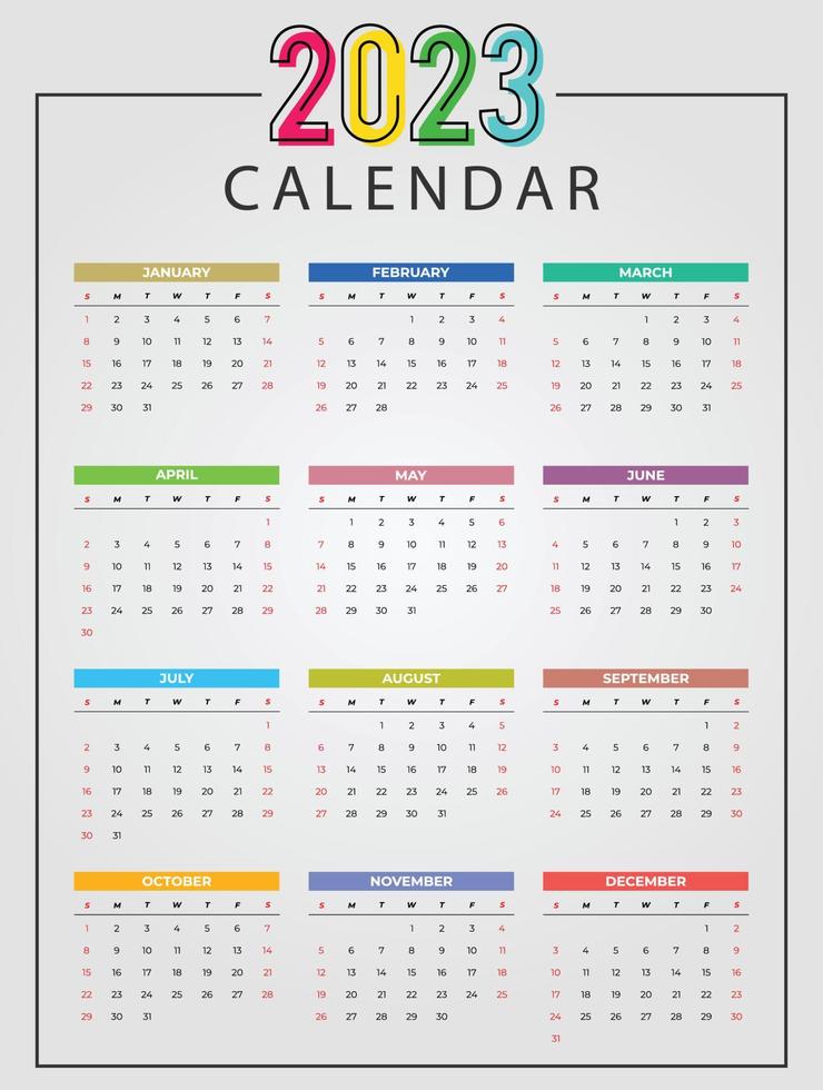 calendario colorido feliz año nuevo 2023 vector