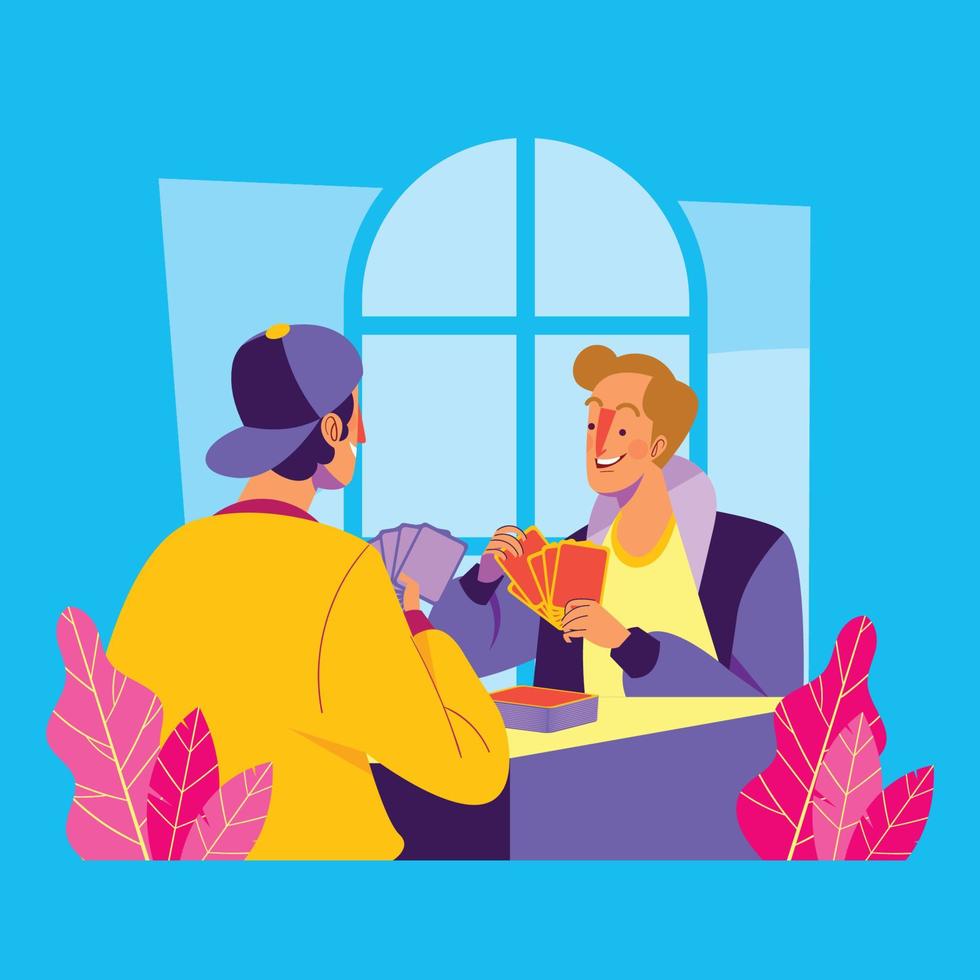 Two Boys Playing Card Game vector