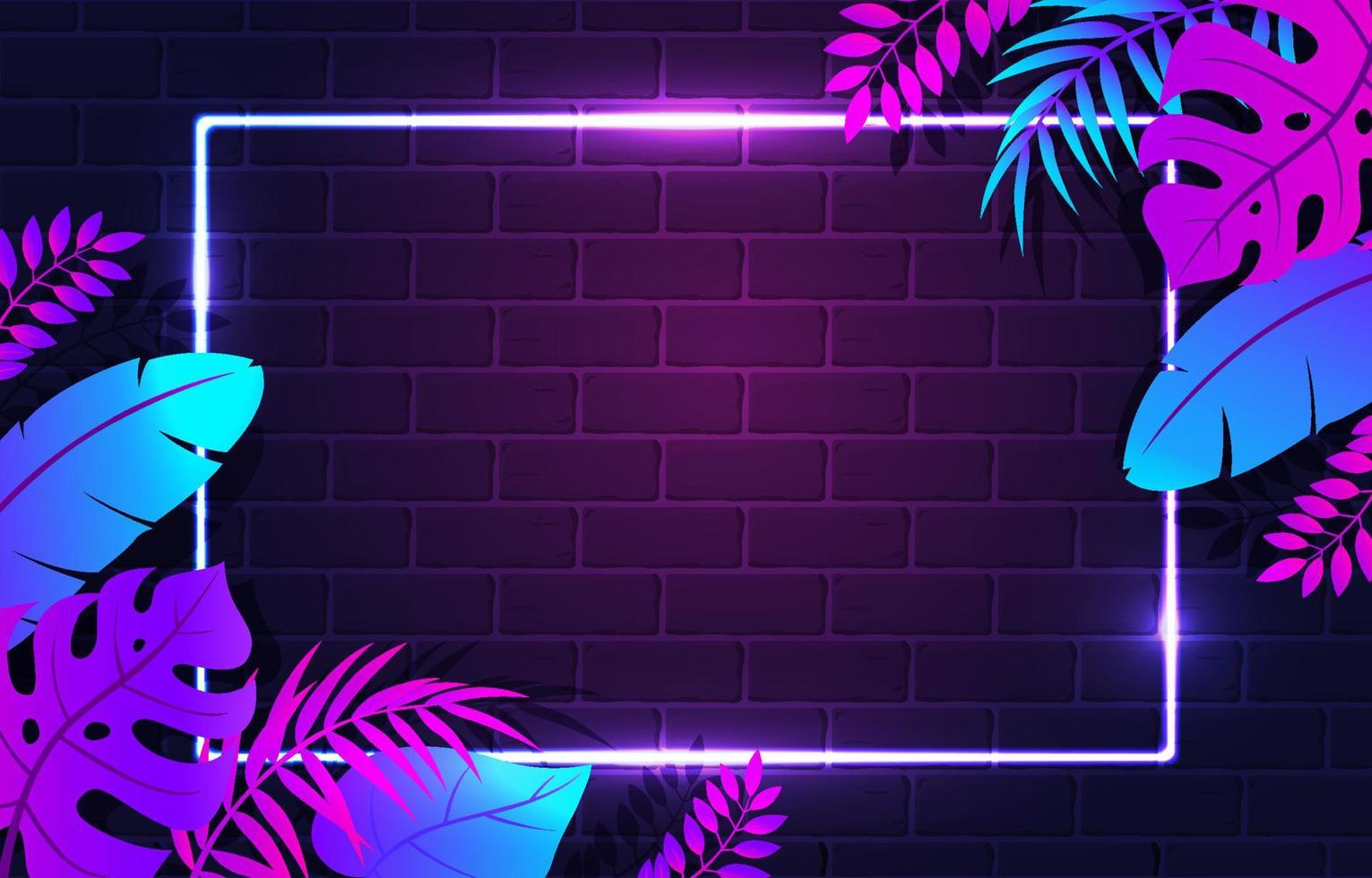 Neon Background and Tropical Leaves vector