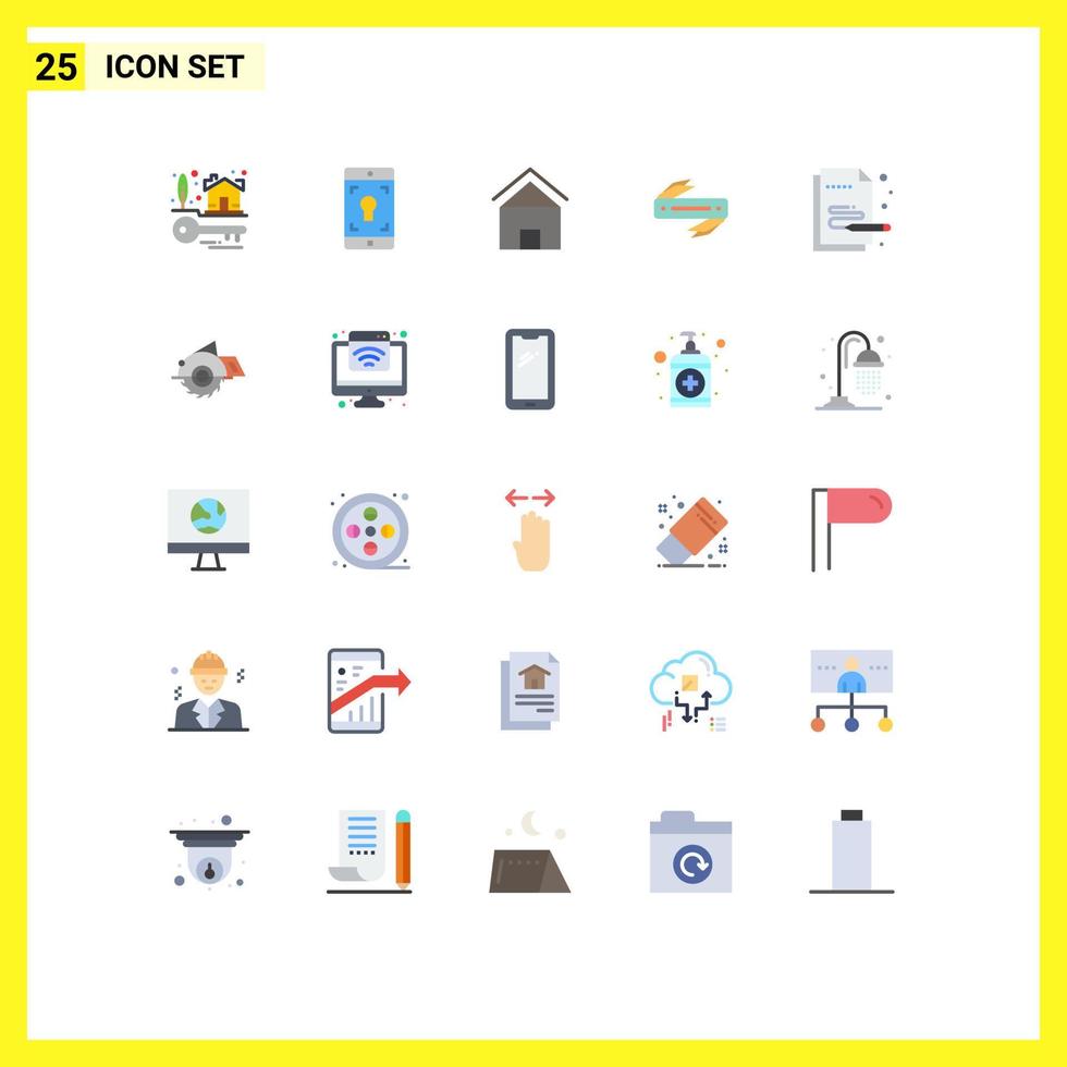 User Interface Pack of 25 Basic Flat Colors of creative sharp building razor hut Editable Vector Design Elements