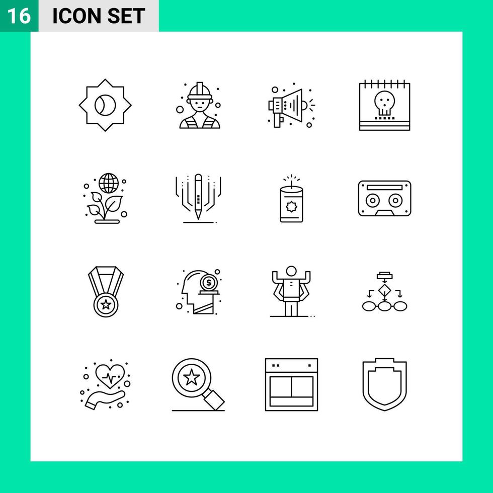 Modern Set of 16 Outlines and symbols such as digital art day speaker earth holiday Editable Vector Design Elements