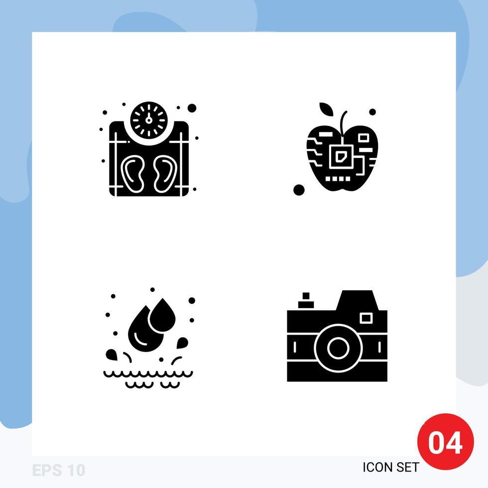 Modern Set of 4 Solid Glyphs and symbols such as machine drops weight biology park Editable Vector Design Elements