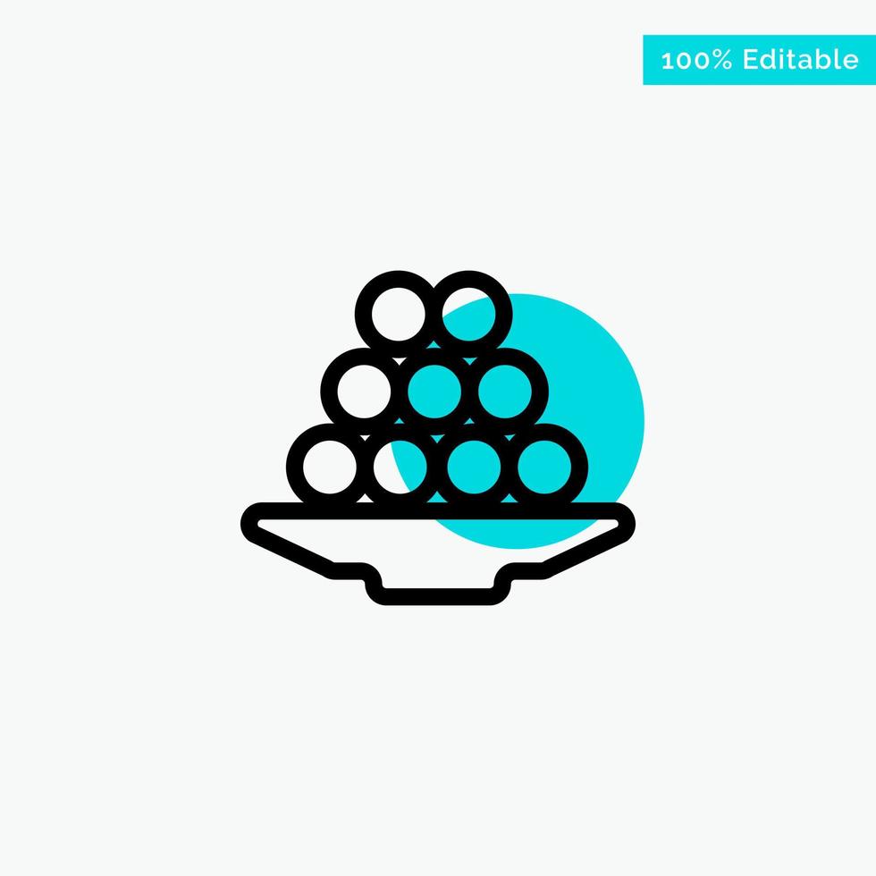 Bowl Delicacy Dessert Indian Laddu Sweet Treat turquoise highlight circle point Vector icon