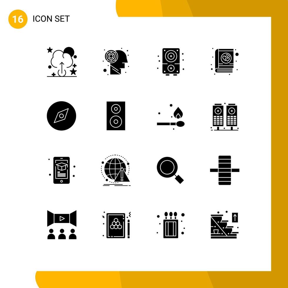 16 Universal Solid Glyph Signs Symbols of electronics navigation sound map valentine Editable Vector Design Elements