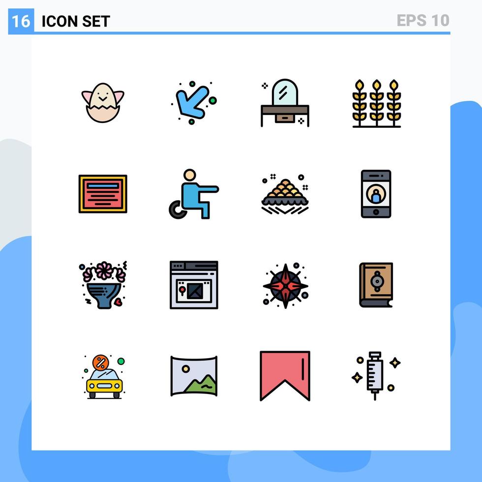 Flat Color Filled Line Pack of 16 Universal Symbols of disabled file drawer education thanks Editable Creative Vector Design Elements