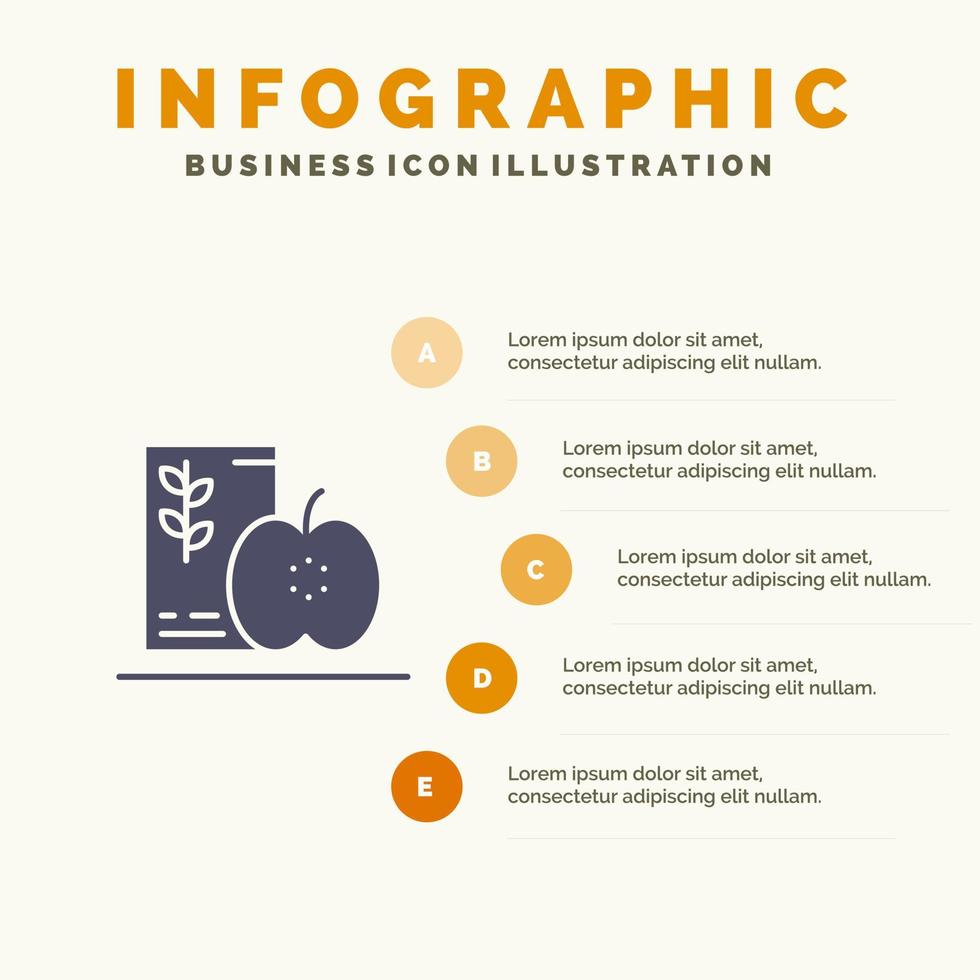 desayuno dieta comida frutas sano solido icono infografia 5 pasos presentacion antecedentes vector