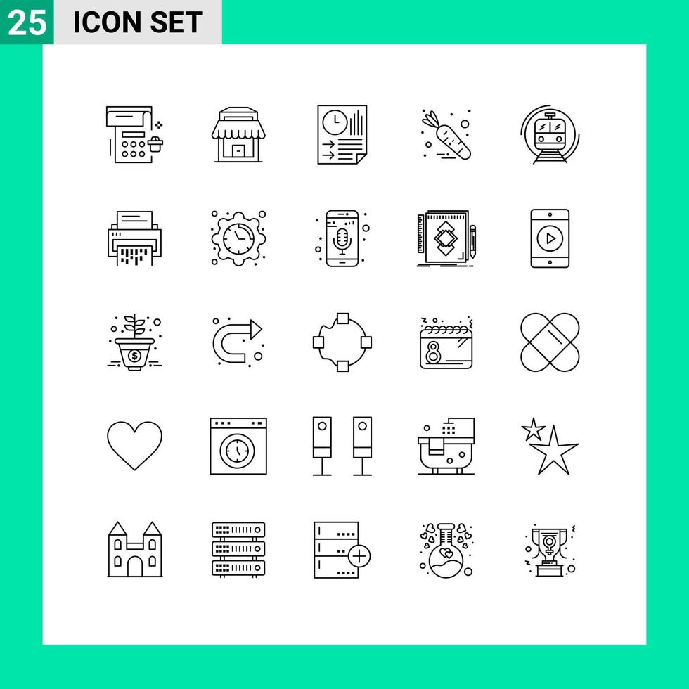 Universal Icon Symbols Group of 25 Modern Lines of smart metro data vegetable carrot Editable Vector Design Elements