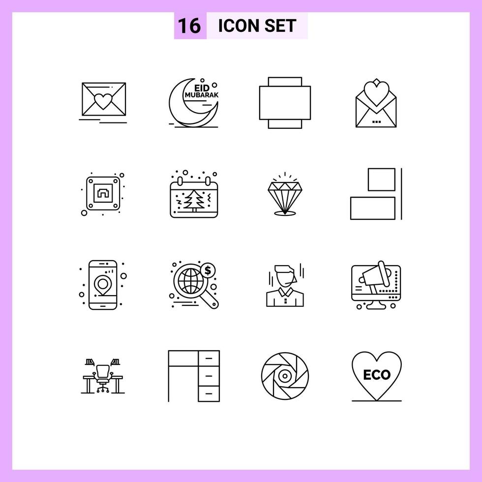 Editable Vector Line Pack of 16 Simple Outlines of socket love muslim love letter mail Editable Vector Design Elements