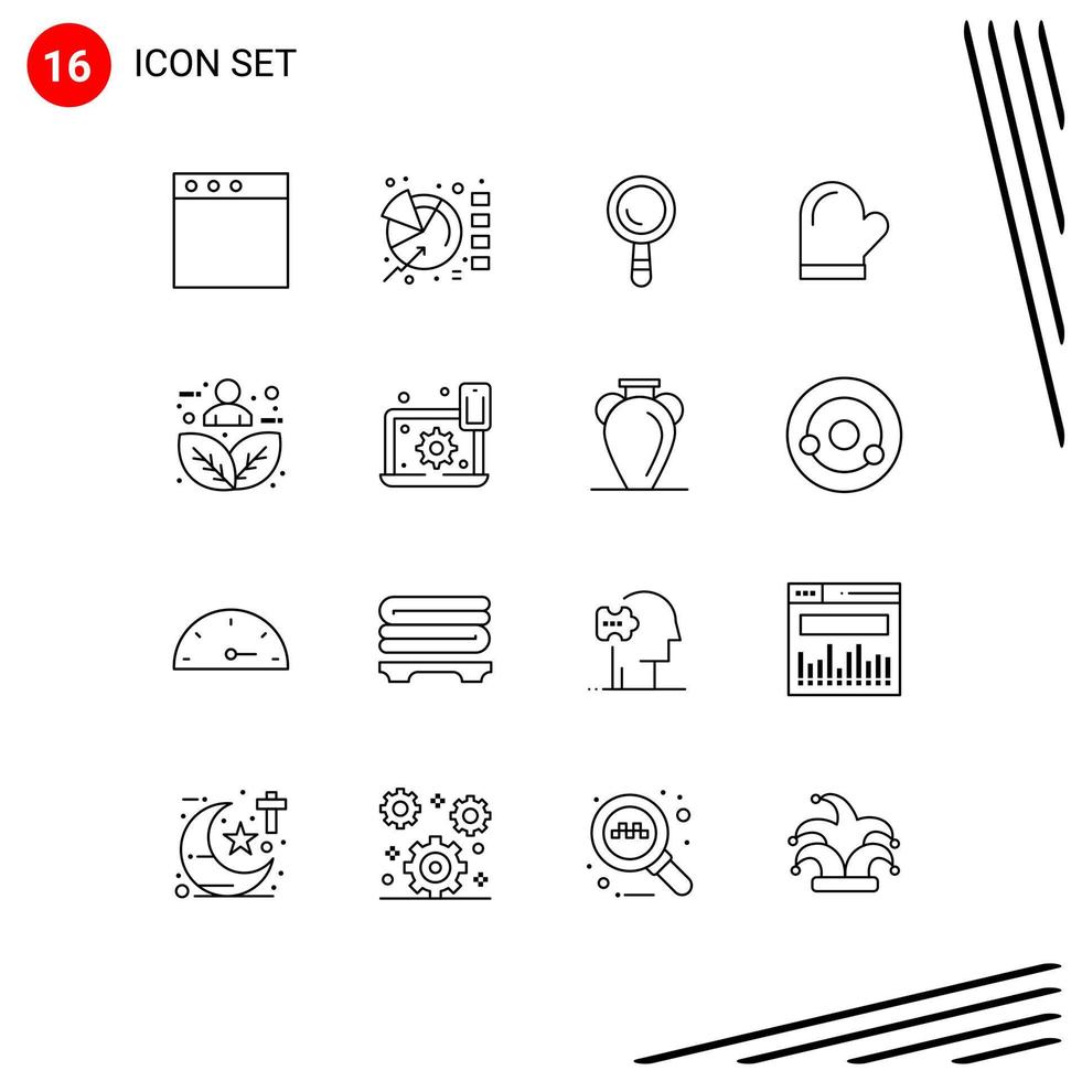 16 User Interface Outline Pack of modern Signs and Symbols of humanity plant leaf construction oven gloves Editable Vector Design Elements