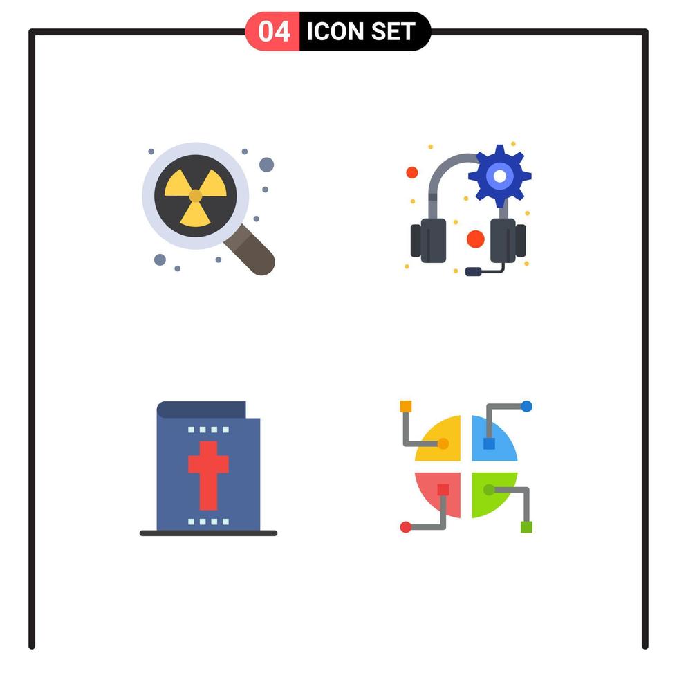 User Interface Pack of 4 Basic Flat Icons of nuclear holiday search headset network Editable Vector Design Elements