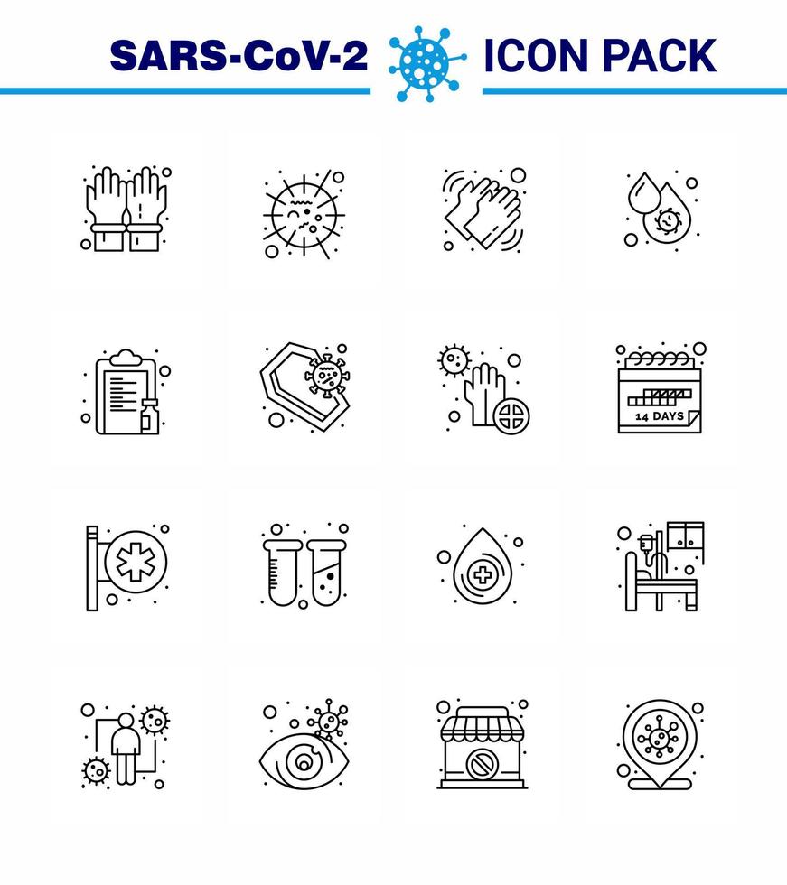 iconos de conjunto de prevención de coronavirus icono de 16 líneas como fiebre virus de sangre virus sangre seca coronavirus viral 2019nov enfermedad vector elementos de diseño