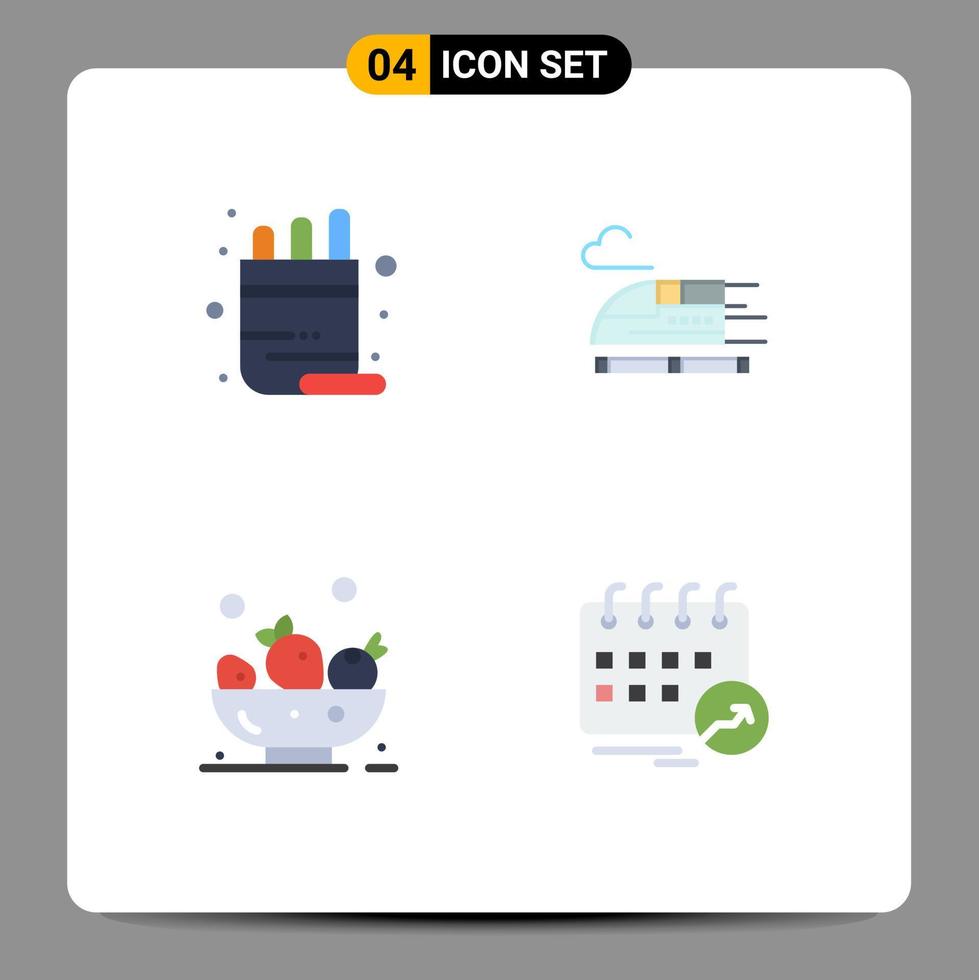 4 Thematic Vector Flat Icons and Editable Symbols of school drink pencil transport calendar Editable Vector Design Elements