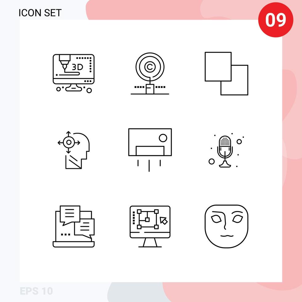 conjunto de pictogramas de 9 esquemas simples de capas de electrodomésticos para el hogar ac elementos de diseño vectorial editables vector