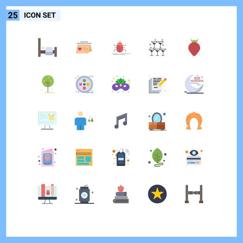 Pack of 25 Modern Flat Colors Signs and Symbols for Web Print Media such as food wedding bugs heart glass Editable Vector Design Elements