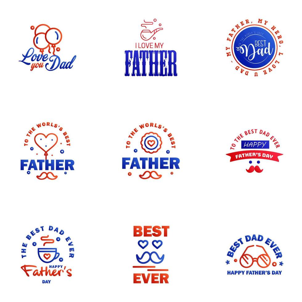 Set of fathers day 9 Blue and red design elements Editable Vector Design Elements