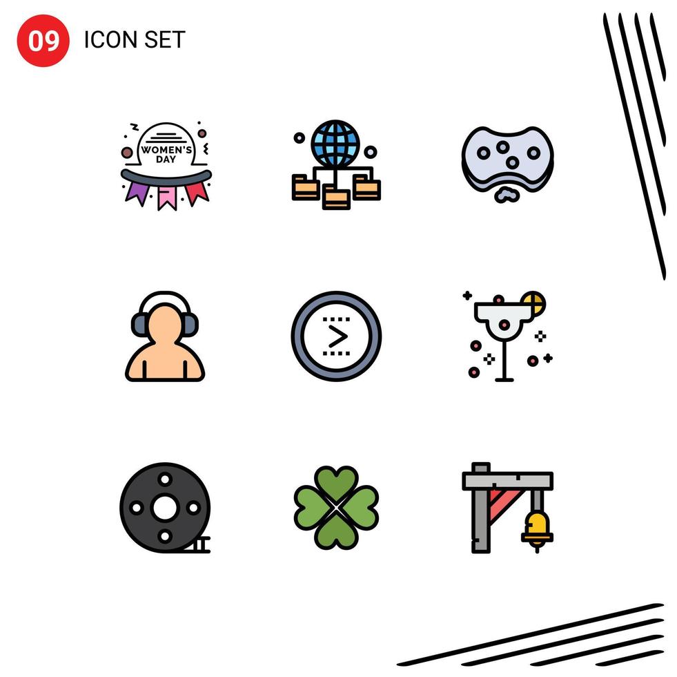 Editable Vector Line Pack of 9 Simple Filledline Flat Colors of headphone support folder avatar medical Editable Vector Design Elements