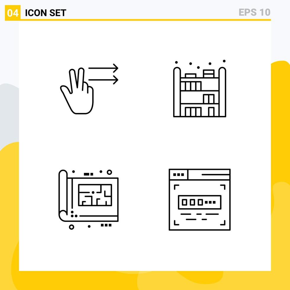 conjunto de 4 colores planos de línea de llenado vectorial en cuadrícula para el plan de dedos elementos de diseño de vector editables de código azul de inicio