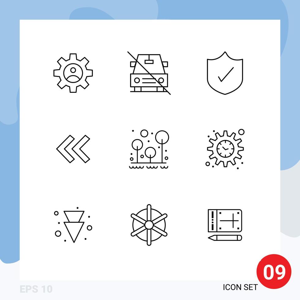9 User Interface Outline Pack of modern Signs and Symbols of outdoor camping slash back arrow Editable Vector Design Elements