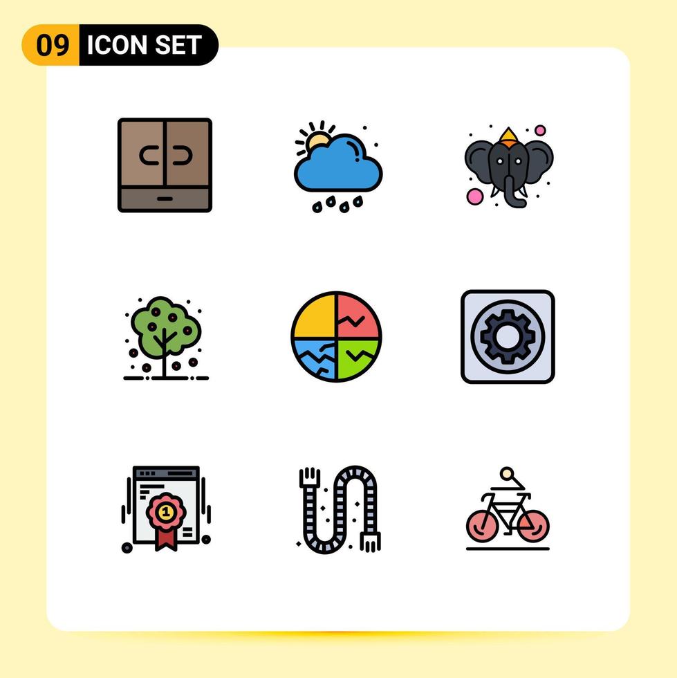 User Interface Pack of 9 Basic Filledline Flat Colors of skin plant beliefs nature agriculture Editable Vector Design Elements