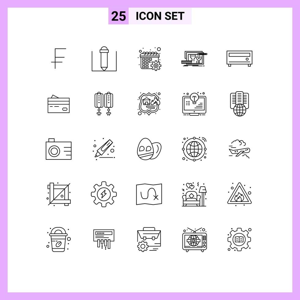 25 Creative Icons Modern Signs and Symbols of player amplifier schedule engineering circuit Editable Vector Design Elements