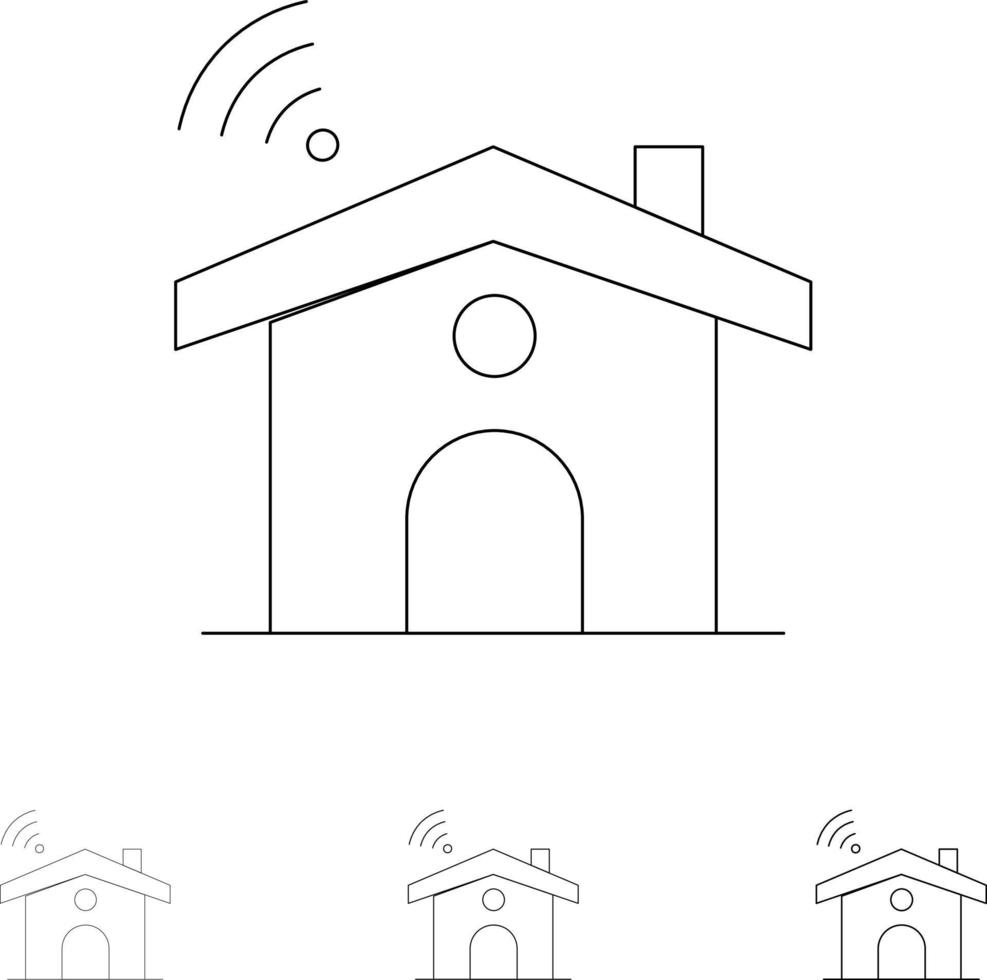 Wifi Service Signal House Bold and thin black line icon set vector