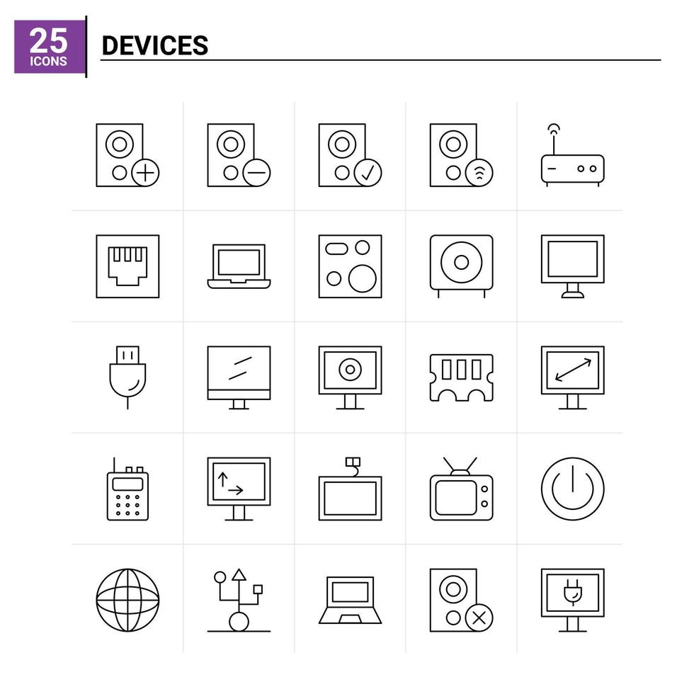 25 Devices icon set vector background