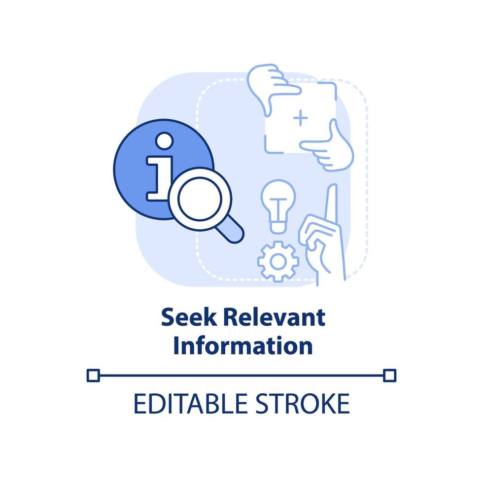 Seek relevant information light blue concept icon vector