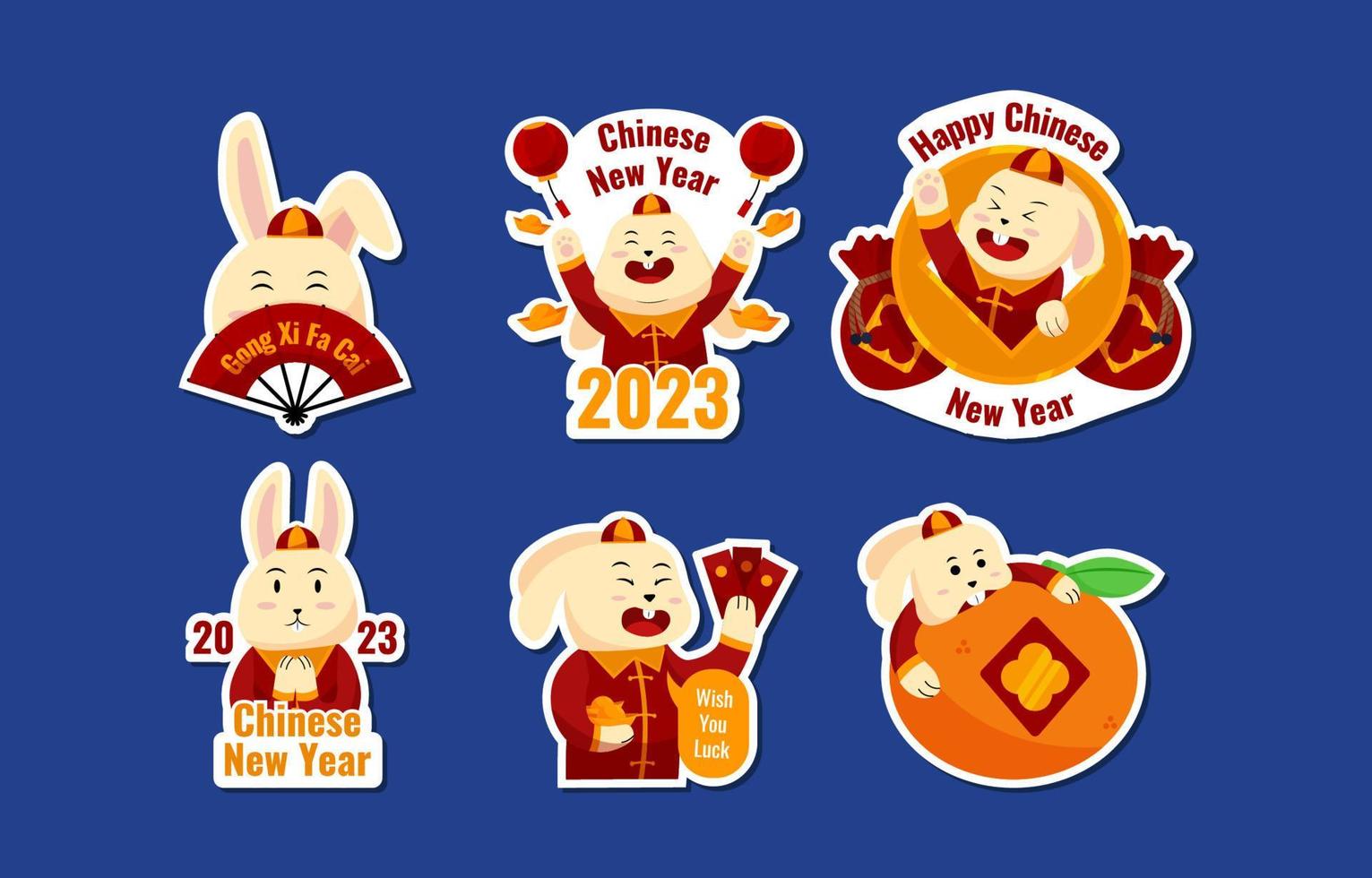 Celebrate Chinese New Year With Cute Bunny Stickers vector