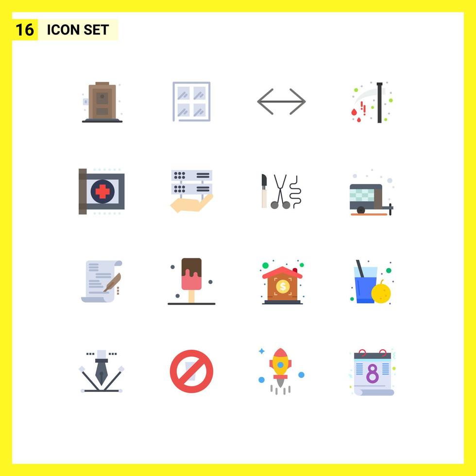 16 signos universales de color plano símbolos de cuidado de la bandera mover miedo paquete editable de halloween de elementos creativos de diseño de vectores